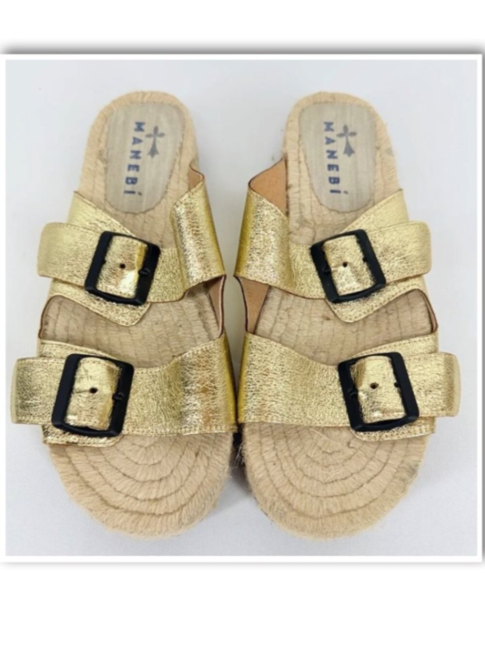 Manebi Women’s Size 39 Nordic Metallic Gold Leather Espadrille Sandals